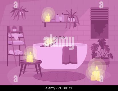 Romantic bathroom atmosphere flat color vector illustration Stock Vector