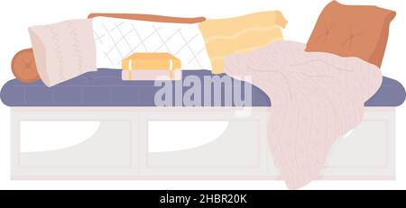 Cozy sofa with pillows semi flat color vector item Stock Vector
