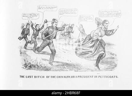 THE LAST DITCH OFTHE CHIVALRY OR A PRESIDENT (Davis) IN PETTICOATS from a collection of Caricatures pertaining to the Civil War published in 1892 on Heavy Plate Paper Stock Photo