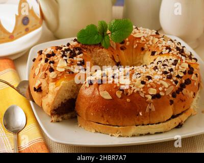 Roscón de Reyes. Typical hispanic culture. Stock Photo