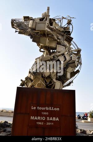 Le Tourbillon, a 1995 7mx4m conceptual sculpture by the late Tripoli born artist Mario Saba (1962-2011), Tripoli (Trablous), northern Lebanon. Stock Photo