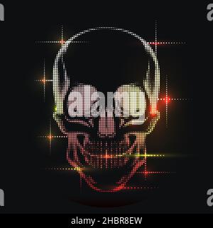 Digital pixel Skull Illustration isolated on black. Vector illustration. Stock Vector