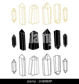 Hipster crystal outline and negative style vector illustration minimalist icon set. Linear sign of treasure gem. Mineral, diamond, quartz simple icons Stock Vector