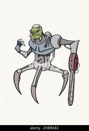 cyborg monster hand drawn character illustration Stock Photo