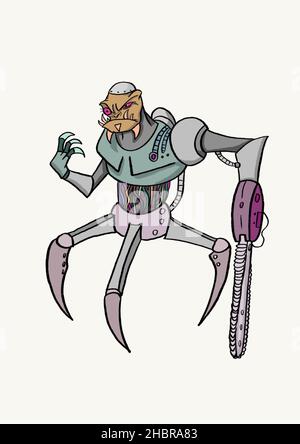 cyborg monster hand drawn character illustration Stock Photo