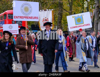 Modern Livery Companies including Entrepreneurs & Communicators, march in the Lord Mayor’s Show 2021, London, England Stock Photo