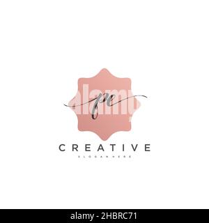 PE Initial handwriting minimalist geometric logo template vector art, Logo for business beauty, fashion, and other art Stock Vector