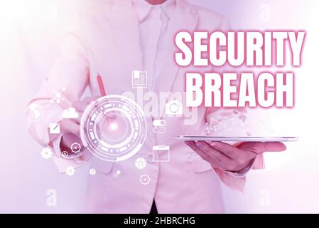 Conceptual caption Security Breach. Conceptual photo incident that results in unauthorized access of data Business Woman Touching Digital Data On Stock Photo