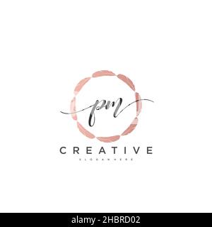 PM Initial handwriting minimalist geometric logo template vector art, Logo for business beauty, fashion, and other art Stock Vector
