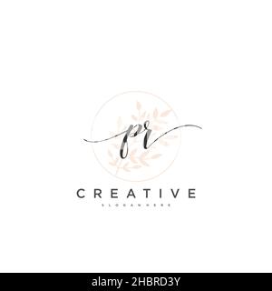 PR Initial handwriting minimalist geometric logo template vector art, Logo for business beauty, fashion, and other art Stock Vector