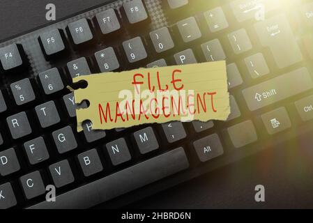 Sign displaying File Management. Word Written on computer program that provides user interface to manage data Downloading Documents Concept, Uploading Stock Photo