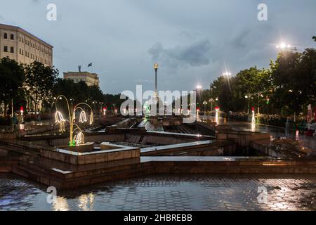 Independence Monument and fountains in Dushanbe, capital of Tajikistan Stock Photo