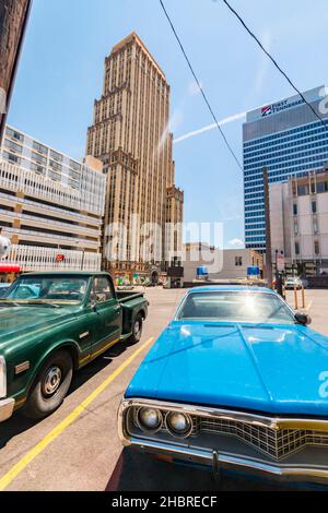 vintage American  car used for filming TV series on parking lot  in Memphis Tennessee, USA Stock Photo