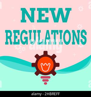 Inspiration showing sign New Regulations. Concept meaning Regulation controlling the activity usually used by rules. Illuminated Light Bulb With Gear Stock Photo