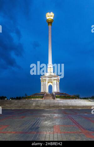 DUSHANBE, TAJIKISTAN - MAY 14, 2018: Independence Monument in Dushanbe, capital of Tajikistan Stock Photo