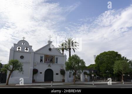 LOS ANGELES, UNITED STATES - Sep 15, 2021: Los Angeles, USA - 11 August 2021: Our Lady Queen of Angels Catholic Church in Los Angeles. It is the oldes