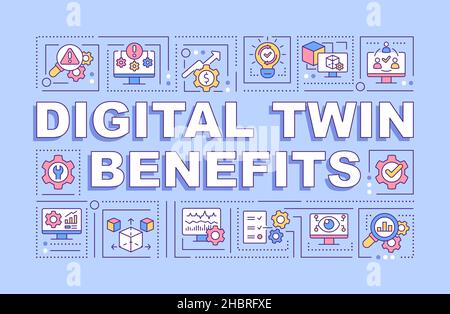Digital twin benefits word concepts purple banner Stock Vector
