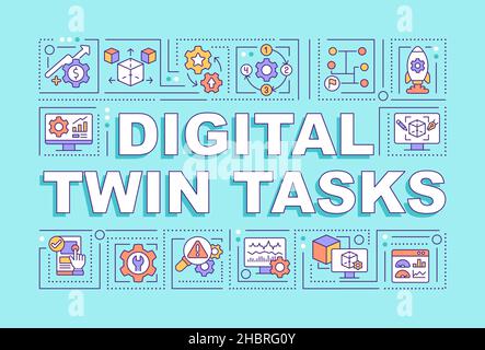 Digital twin tasks word concepts turquoise banner Stock Vector