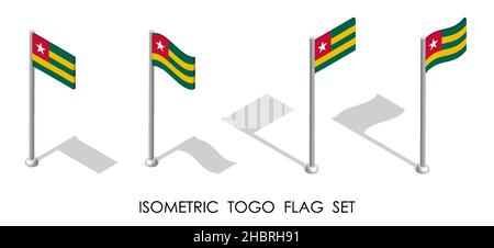 isometric flag of Republic of TOGO in static position and in motion on flagpole. 3d vector Stock Vector