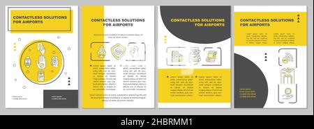 Contactless solution for airport yellow brochure template Stock Vector