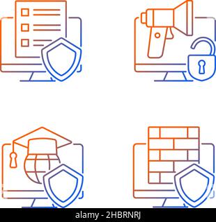 Protect private data gradient linear vector icons set Stock Vector