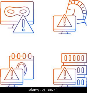 Computer system attacks gradient linear vector icons set Stock Vector