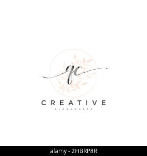 QC Initial handwriting minimalist geometric logo template vector art, Logo for business beauty, fashion, and other art Stock Vector
