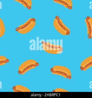 Hot Dogs Pattern. Vector seamless pattern or background with hotdogs Stock Vector
