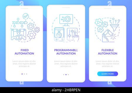 Automation types blue gradient onboarding mobile app screen Stock Vector