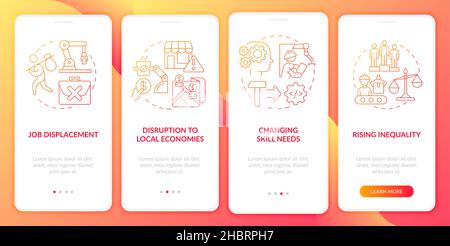 Negative automation impact on society red gradient onboarding mobile app screen Stock Vector