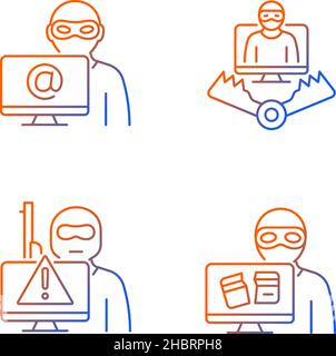 Cyber attacker gradient linear vector icons set Stock Vector