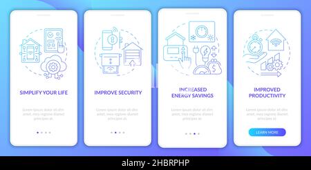 Reasons for home automation blue gradient onboarding mobile app screen Stock Vector