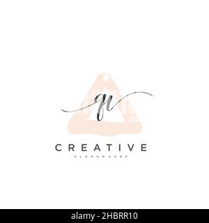 QV Initial handwriting minimalist geometric logo template vector art, Logo for business beauty, fashion, and other art Stock Vector