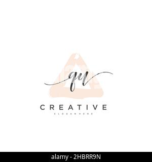 QU Initial handwriting minimalist geometric logo template vector art, Logo for business beauty, fashion, and other art Stock Vector