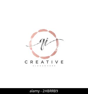 QI Initial handwriting minimalist geometric logo template vector art, Logo for business beauty, fashion, and other art Stock Vector