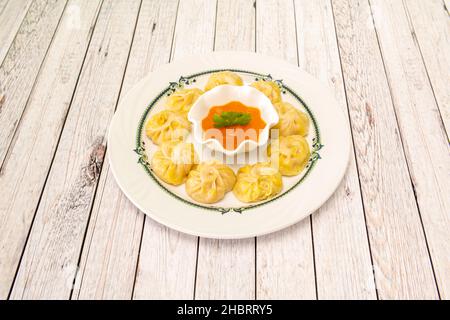 Gyozas are Japanese dumplings steamed and grilled Stock Photo