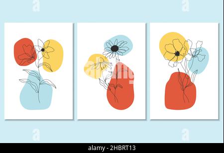 Set of three abstract botanical posters, vector illustration Stock Vector