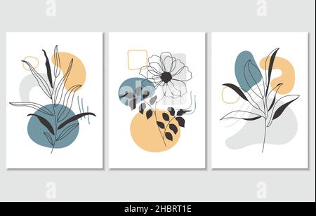 Set of three abstract botanical posters, vector illustration Stock Vector