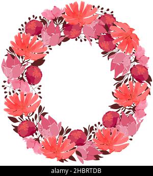 Vector floral letter, capital character O. Botanical monogram. Pink, maroon, coral color flowers. Stock Vector