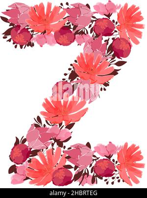 Vector floral letter, capital character R. Botanical monogram. Pink,  maroon, coral color flowers Stock Vector Image & Art - Alamy