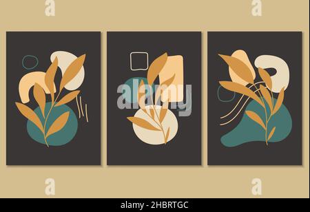 Set of three abstract botanical posters, vector illustration Stock Vector