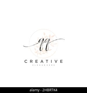 QQ Initial handwriting minimalist geometric logo template vector art, Logo for business beauty, fashion, and other art Stock Vector