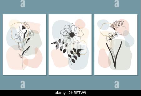 Set of three abstract botanical posters, vector illustration Stock Vector