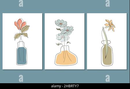 Set of three abstract botanical posters, vector illustration Stock Vector