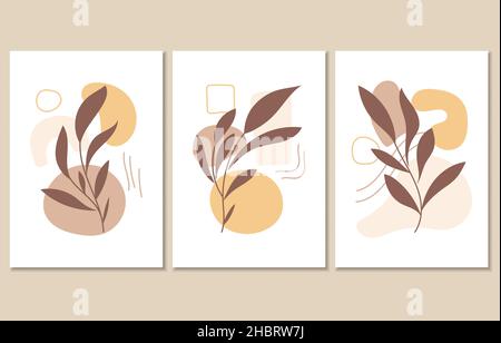 Set of three abstract botanical posters, vector illustration Stock Vector