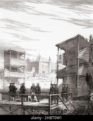 The execution of Lord Derwentwater on Tower Hill, London, England, 1716.  James Radclyffe, 3rd Earl of Derwentwater, 1689 – 1716.  English Jacobite, executed for treason.  From Cassell's Illustrated History of England, published c.1890. Stock Photo