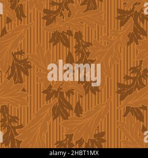 Acanthus leaf vector seamless pattern background. Elegant ochre monochrome backdrop with hand drawn stylized leaves. Trailing vertical foliage Stock Vector