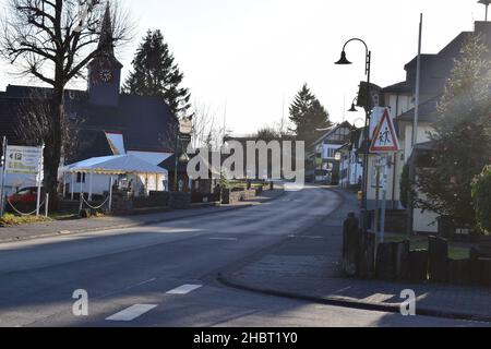 main street of village Nürburg while empty in winter Stock Photo