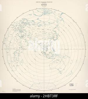 Azimuthal equidistant projection map centered on Bangkok ca.  1968 Stock Photo