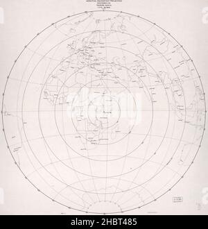 Azimuthal equidistant projection map centered on Nairobi Kenya ca.  1971 Stock Photo